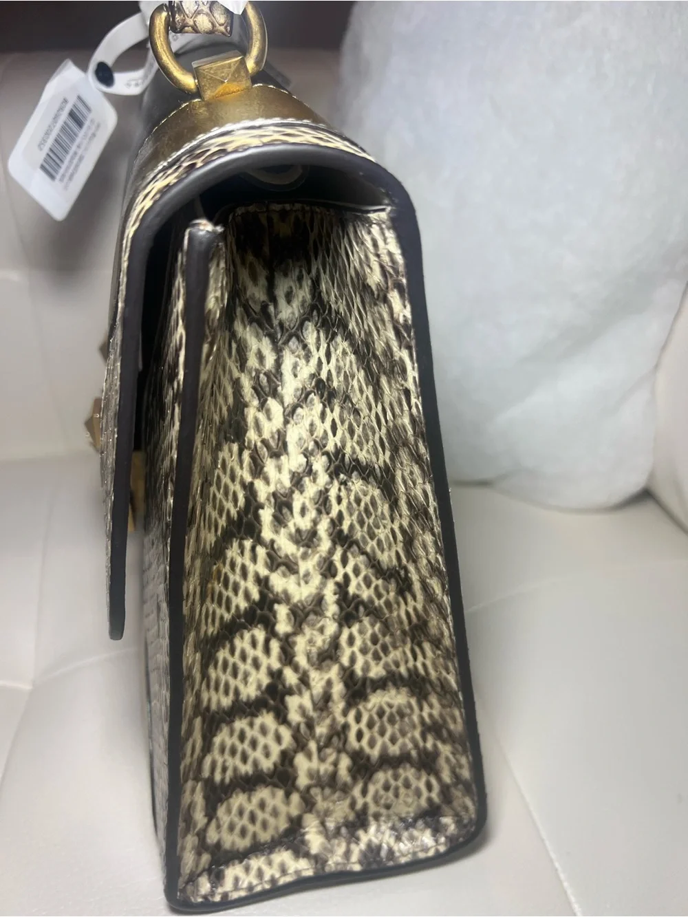 Gucci Black, Gold & Snake-Print Top Handle Bag